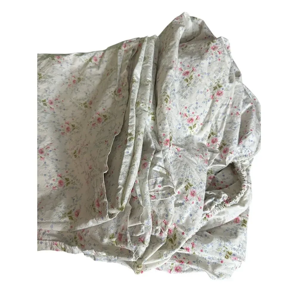 Lauren Ralph Lauren Pink Cottage Daisy Fitted Flat Sheet Twin Cottagecore